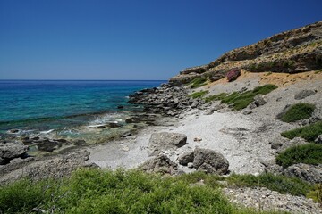 Fototapeta na wymiar Deserted wild beach in Hora Sfakion, Crete