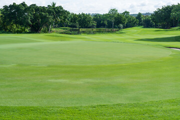 Fototapeta na wymiar View of Golf Course with putting green,Golf course with a rich green turf and beautiful scenery