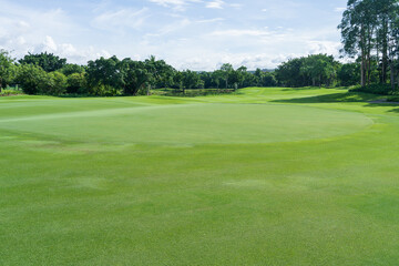 Fototapeta na wymiar View of Golf Course with putting green,Golf course with a rich green turf and beautiful scenery