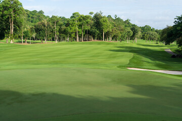 View of Golf Course with putting green,Golf course with a rich green turf and beautiful scenery