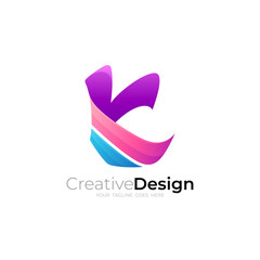 Letter K logo with colorful design template, 3d colorful