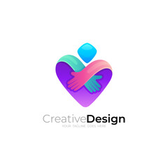 Handshake logo with love design combination, heart care design