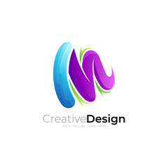 M logo, letter M logo with 3d colorful, business logos