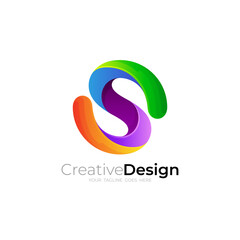 Abstract S logo with simple design, 3d colorful style