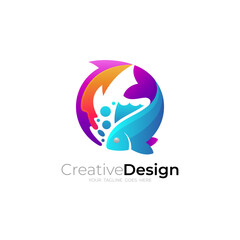 Fish logo with circle design colorful, fish and arrow icons