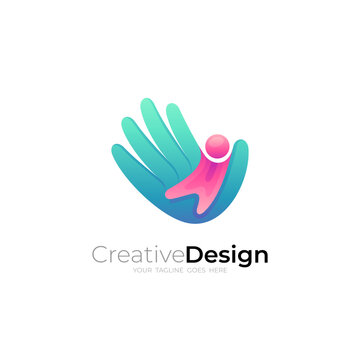 Hand care logo with children design combination, colorful style