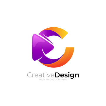 C logo and play design template, technology logos