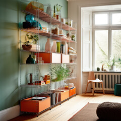 photo of a modular shelving unit made of glossy

