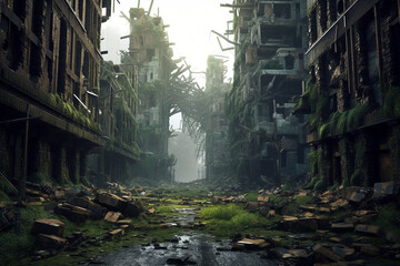 city ​​after apocalypse 3d rendering - obrazy, fototapety, plakaty