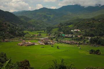 rice terrace and mountain range at span village bo kluea district nan province