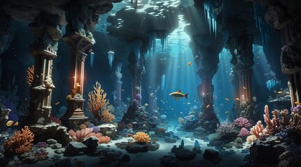 Underwater Building and Fish -   Generative AI