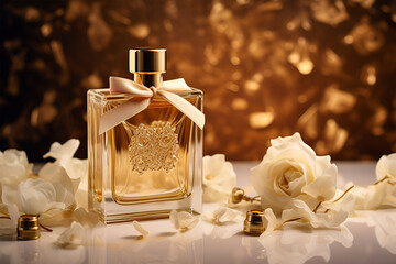 bottle of perfume and flower