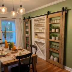 Fototapeta premium Dining room interior farmhouse on the wall 