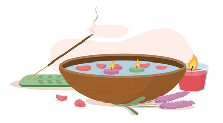 Bowl with flowers for SPA vector concept