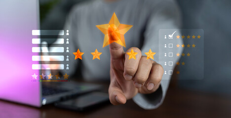 User give rating to service experience on online application, Customer review satisfaction feedback...