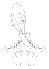 One continuous line of hand with Banana. Thin Line Illustration vector concept. Contour Drawing Creative ideas.