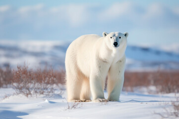 Naklejka na ściany i meble Polar bear in its natural habitat in the Arctic Circle. AI generated