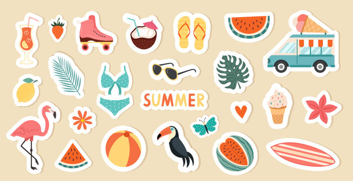 A set of tropical summer stickers