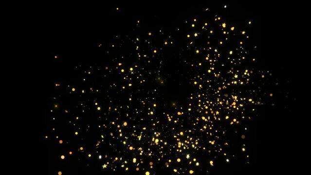 4K 3d Golden Magic Trails particles sparkles. Christmas Golden glitters. Bokeh lights. dust festival, Diwali, Ramadan. 2024 New Year, Birthday. Awards Background. holiday event, logo title decoration.