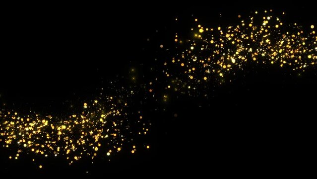 Abstract Christmas Gold Particles dust trail Moving Background. fast energy flying wave line flash lights. Particle dust flickering. Luxury magic festive Birthday, new year, event,, Diwali.