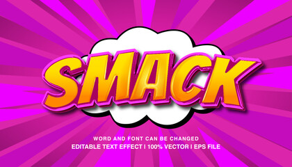 Smack comic editable text effect template, 3d bold glossy cartoon style typeface, premium vector