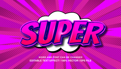 Super comic editable text effect template, 3d bold glossy cartoon style typeface, premium vector