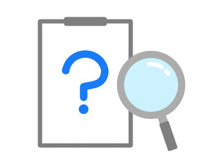 はてなマークのクリップボードと虫眼鏡