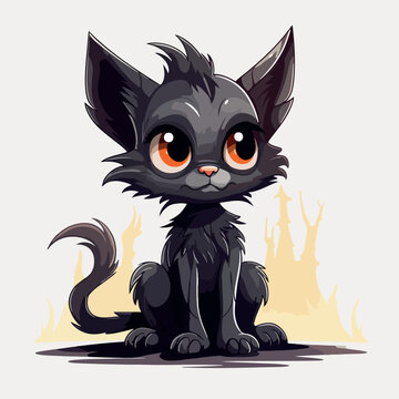 lykoi werewolf cat kawaii cute vector illustration isolated