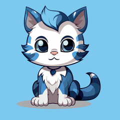 ojos azules cat cute kawaii cat vector illustration isolated