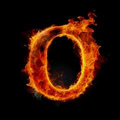 Capital letter O consisting of a flame. Burning letter O. Letter of fire flames alphabet on black background.