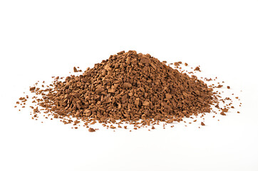 Instant coffee granules isolated on white background.