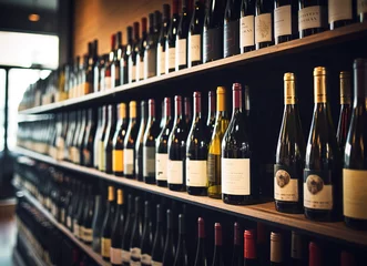 Fotobehang wine bottles in a row on the shelf © Yi_Studio