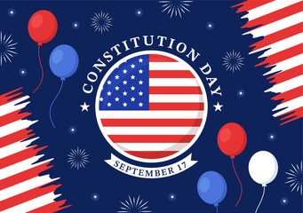 Happy Constitution Day United States Vector Illustration on 17th September with American Waving Flag Background and Capitol Building Templates