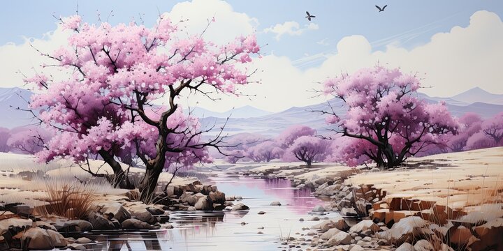 plum blossoms, spring day, watercolor painting, generative AI