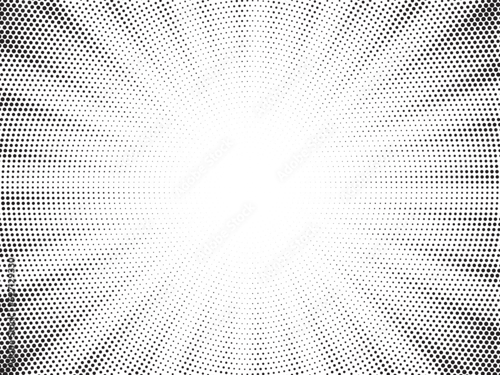 Fototapete Halftone gradient sun rays pattern. abstract halftone vector dots background. monochrome dots pattern. pop art, comic small dots. star rays halftone poster. shine, explosion. sunrise rays background.