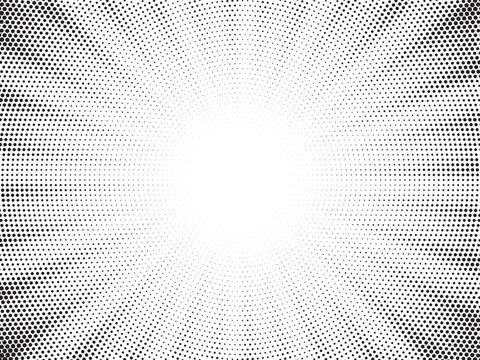 Halftone gradient sun rays pattern. abstract halftone vector dots background. monochrome dots pattern. pop art, comic small dots. star rays halftone poster. shine, explosion. sunrise rays background.