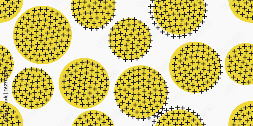 Aufkleber Circles of crosses on a background of yellow circles. Simple pattern of crosses and yellow circles.