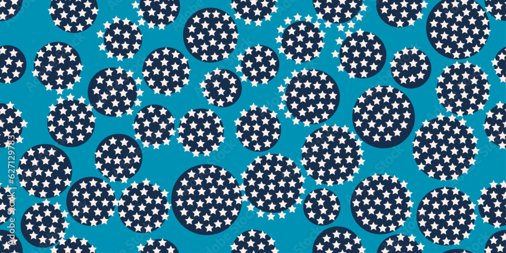 Aufkleber circles of stars on a background of dark blue circles. a simple pattern of white stars and circles.