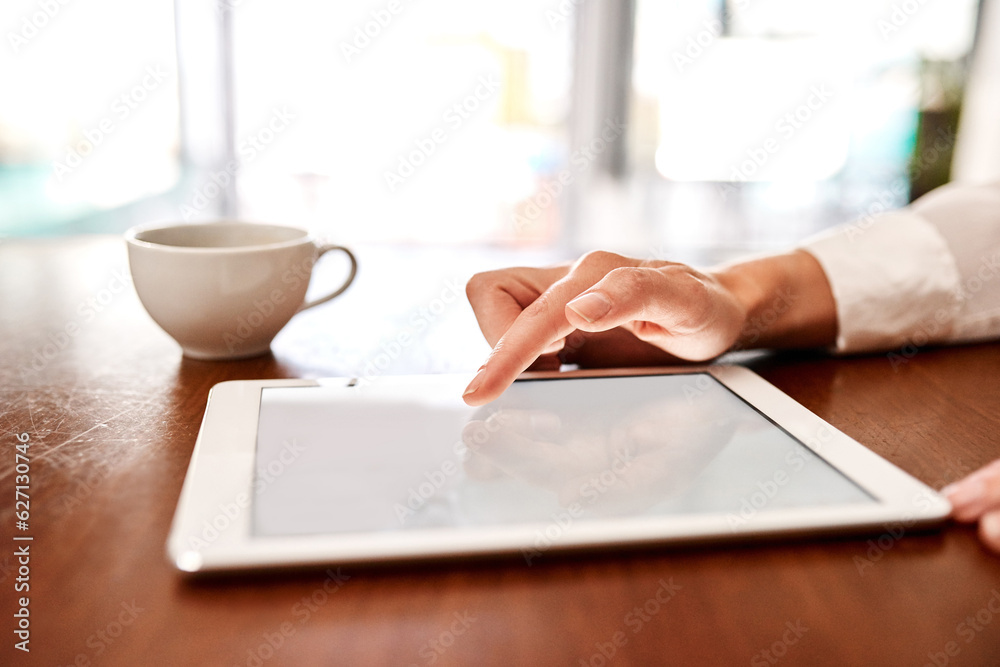 Poster be smart about the way you work. closeup shot of an unrecognisable businesswoman using a digital tab