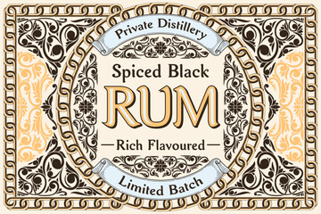 Black Rum - ornate vintage decorative label