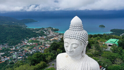 Top view Big buddha statue Phuket, Thailand. White big Buddha most important famous tourist travel landmark on Phuket island. © Roman