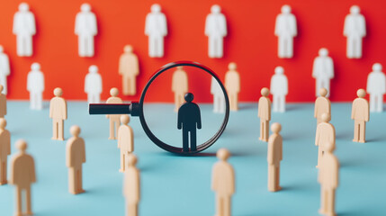 The selects one person from the row. Finding the best recruiting candidate. Human resources. Search for the right person. Poaching an employee to your company