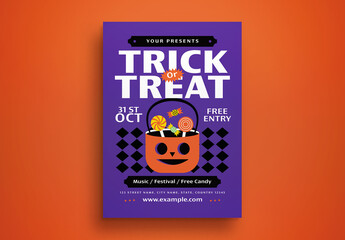 Purple Flat Design Trick Or Treat Flyer Layout