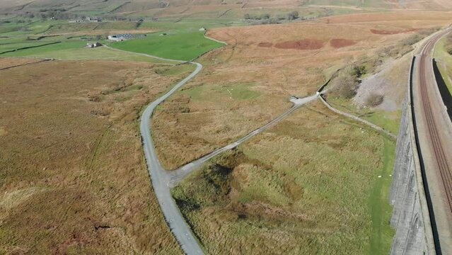 Aerial view of Ribblehead viaduct, located in North Yorkshire, United Kingdom