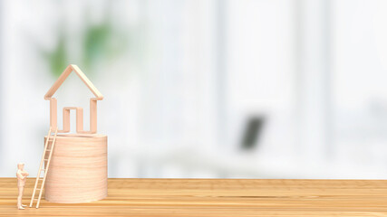 The wood man figure and home icon for property business concept 3d rendering
