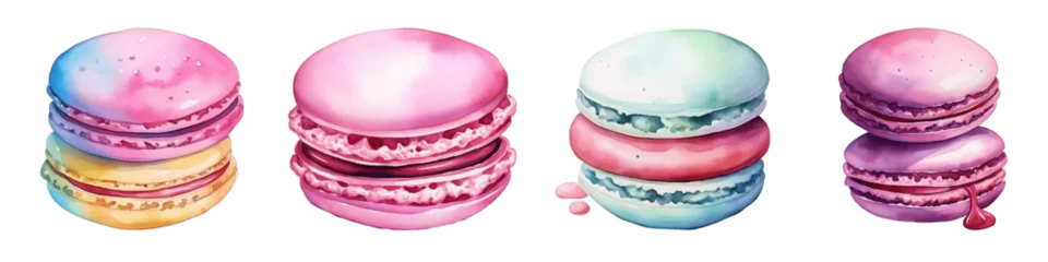 Foto auf Acrylglas Macarons Colorful macaroon set. Watercolor illustration isolated on white background