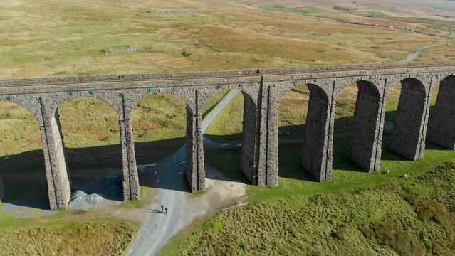 Aerial view of Ribblehead viaduct, located in North Yorkshire, United Kingdom
