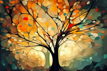Abstract creative background. Illustration of a beautiful autumn tree.