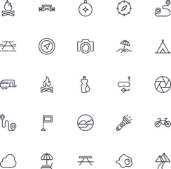 Travel icon set. Collection of outdoor activity sign for web design, UI design, mobile app, etc. Relax outline icon. Camping black pictogram on white background.