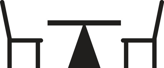 Dining table and chairs for two people. Maximum of 2 guests per table sign. Dining table and chairs for two people symbol. flat style.